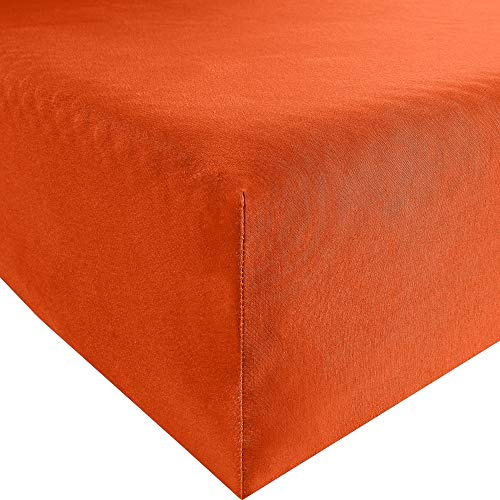 Erwin Müller Spannbettlaken, Spannbetttuch Interlock Mako-Jersey - Serie München - perfekte Passform, bügelfrei, mit Rundumgummi - apfelsine Größe 90x190 cm - 100x200 cm