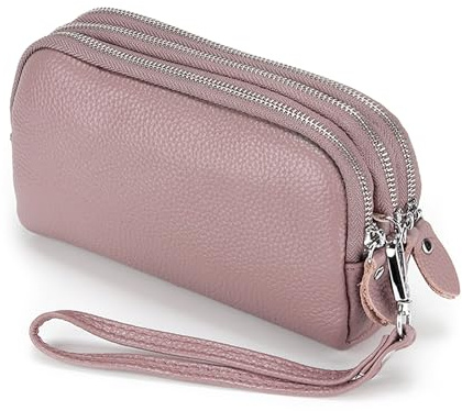 FORRICA Mujer Cartera Cuero Genuino Gran Capacidad Elegante Billeteras Cremallera Ligera Monederos Carteras de Piel para Dama con Correas de Muñeca Morado