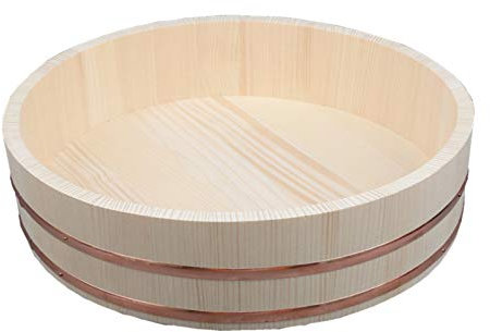 AIZYR Wooden Hangiri Sushi Oke Rice Mixing Bowl Tub - Sushi Rice Bowl Sushi Accessory Home Kitchen Tool for Sushi Restaurant,72x16cm