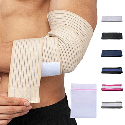 360 RELIEF - Elbow Support Brace Compression Bandage | Fitness, Gym, Workout, Squats, Powerlifting, Weightlifting, Relieve, Sports | Beige Mesh Laundry Bag |