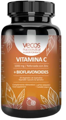 Vitamina C 1000 mg Reforzada y Zinc más Bioflavonoides cítricos para mejorar su absorción | Reduce Cansancio y Fatiga | Antioxidante Inmunológico | 30 Cápsulas Vegetales