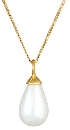 Nenalina Damen Halskette aus 925 Sterling Silber vergoldet – Goldene Kette | mit Muschelkernperle tropfenfürmiger PerlenAnhänger 15 mm Kettenlänge 60 cm