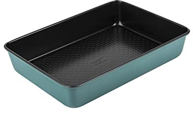 Prestige x Nadiya Roasting Tin Non Stick - Deep Large Baking Tray 33cm x 23cm, Durable Steel, Dishwasher Safe Roasting Tray Bakeware, Blue/Black, 13 x 9, Teal