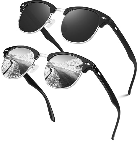 LINVO Occhiali da Sole da Uomo Donna Metallo Polarizzati Vintage Mezza Montatura Classici 100% UV400 Protezione Occhiali