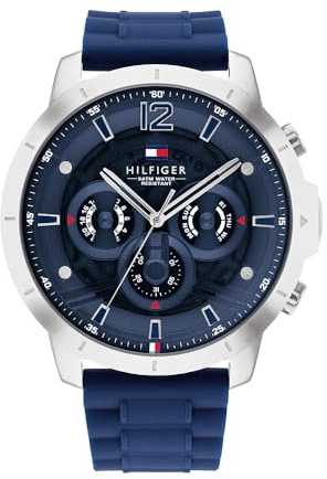 Tommy Hilfiger Multi Zifferblatt Quarz Uhr für Herren mit Marinblaues Silikonarmband - 1710489