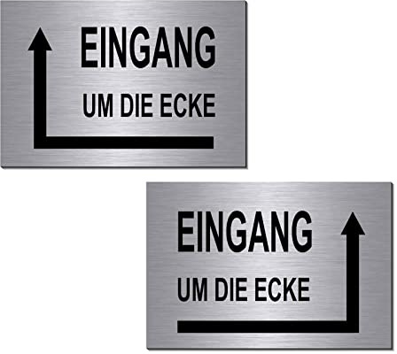Eingang um die Ecke rechts od. links-Schild 150 x 100 x 3 mm-Aluminium Edelstahloptik silber Hinweisschild (1905-112 Pfeil rechts selbstklebend)