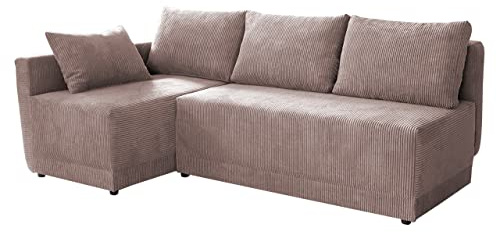 Mirjan24 Eckcouch Zeles Cord, Ecksofa mit Bettkasten und Schlaffunktion, Polsterecke Bettsofa, L-Form Sofa, Couch, Schlafcouch, Polsterecke (Poso 145, Seite: Links)