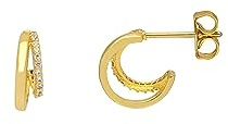 Estella Bartlett Gold Plated Double Illusion CZ Hoop Earrings – Cubic Zirconia Huggie Style Hoops for Women, Dainty Sparkling Everyday Jewellery, Gift for Her