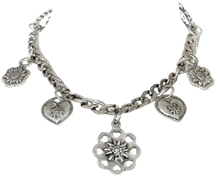 lordies Oktoberfest Charivari Edelweiss Trachten Hosenkette Dirndlkette Herz Blumen Silber