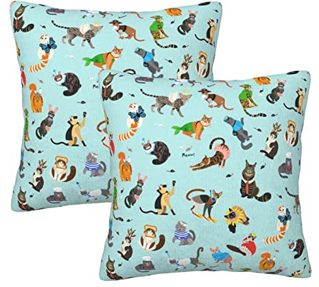 SJOAOAA Niedliche Katzen und Kleidung, Überwurf-Kissenbezüge, Set mit 2 Kissenbezügen, quadratisch, Kissen für Schlafzimmer, Sofa, Stuhl, Dekoration, 40,6 x 40,6 cm