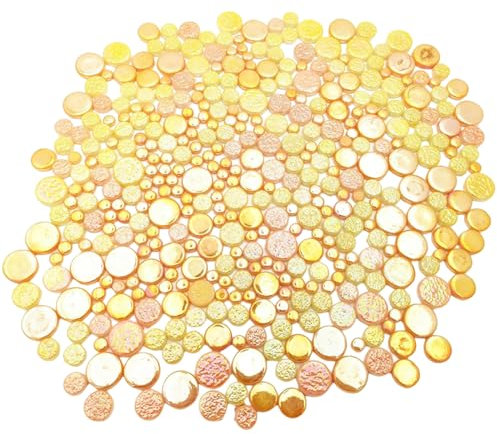 500 g zufällige runde schillernde Glasmosaikfliesen, kreative schillernde Glasmosaikstücke für Bastelarbeiten, Blumentöpfe, Vasen, Tassen, Gartendekoration, Mosaikherstellung (gelbe Serie)