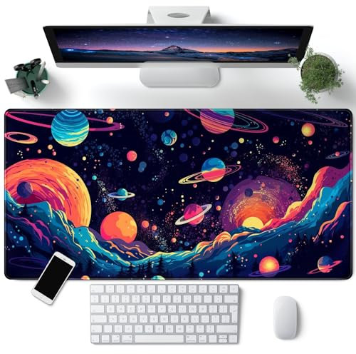 CYZFF Space Planet Desk Mat Cute Large Purple Gaming Mouse Pad Kawaii Galactic Explorer Starry Desk Pad Laptop Computer Mouse Keyboard Mat 31.5''X15.7'' XXL Extended Mousepad Desk Decor, SBD-40X80CM