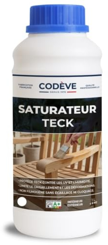 Saturateur Teck - Codeve Bois - 1L - Intérieur/extérieur - Pour La Protection De Votre Mobilier, Terrasse Ou Caillebotis En Teck.