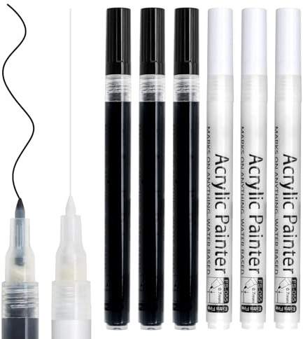 6 Rotuladores Acrílicos Blancos Negros, 0,7mm Rotuladores Acrílicos Blancos Negros Marcadores Pintura Acrílica Pintura para Neumáticos Piedras Guijarros Madera Vidrio Metal Textil Álbum de Fotos