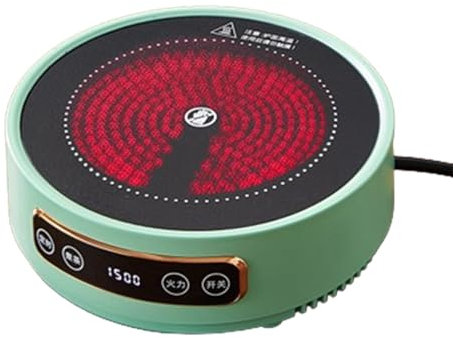 Mini Fornello Elettrico in Ceramica, Fornello da tè in Vetro Rotondo da 150 W per Uso Domestico/Esterno-Timer 4H-Potenza di Fuoco Multistadio per Preparare Caffè/Tè, 110 V/220 V,Green