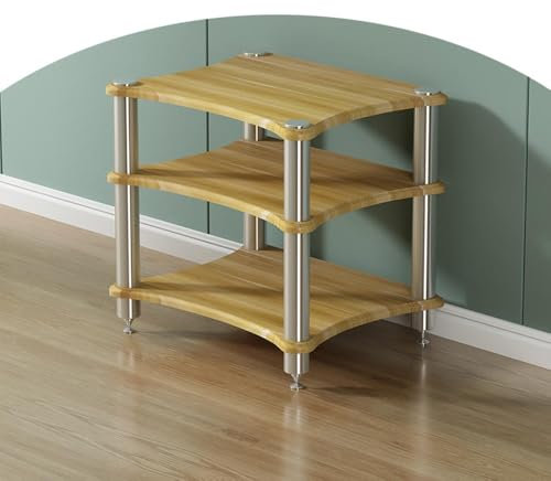 HAEKEBC Medienständer 2 3 4 Stufiger HiFi-Audioschrank Multimedia Eckständer, HiFi Rack Aus Holz Plattenspieler Regal, Robuster Medien-Aufbewahrungs Schrank(3Tier)