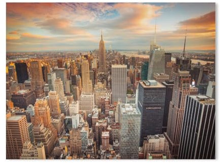 Malen nach Zahlen,New York City mit Empire State Building und Skyline von Manhattan im Sonnenuntergang,DIY Set für Kinder Erwachsene Leinwand Acrylgemälde Kunsthandwerk Zuhause bunte（50x60cm）-113