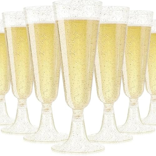 AMFUN 50 Premium Sektgläser mit Goldglitter, Sektgläser Mehrweg, Champagner Gläser, Cocktailgläser, 150ml Sektgläser für Hochzeiten, Partys, Abendveranstaltungen