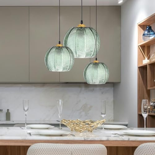 AHQX Moderne Glas Pendelleuchte E27 Grünes Glas Runde Schatten Höhe Einstellbare Pendelleuchte Für Küche Schlafzimmer Wohnzimmer Esszimmer Bar Flur Pendelleuchte (Glühbirne Nicht Inbegriffen)