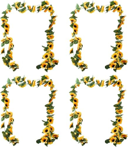 Fairblo 4 Stück Künstliche Sonnenblumen Girlande 2,4 m Blumengirlande Künstlich Blumenranken Künstliche Blumen Deko Kunstblumen Hängend Seidenblumen Frühling für Garten Hochzeits Balkon Dekoration