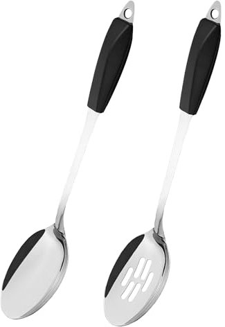 IMEEA Kitchen Cooking Spoon 14.3-Inch Large Serving Spoons Stainless Steel Slotted Spoon Long Handled Spoons, Set of 2