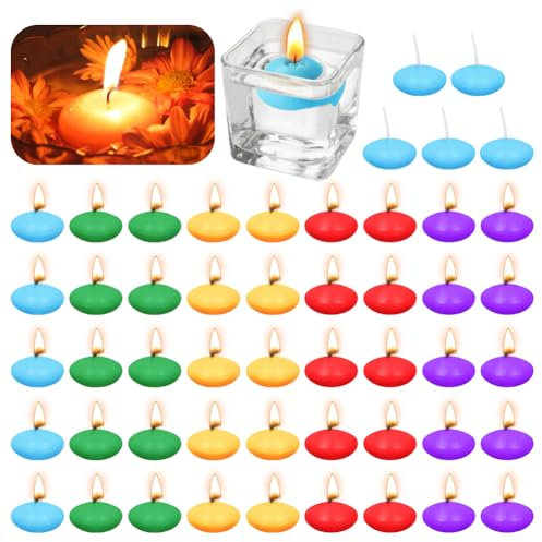 50 candele galleggianti colorate, 35 mm, non profumate, candele galleggianti decorative, per matrimoni, piscine, feste, spa, vasche da bagno, San Valentino, Natale
