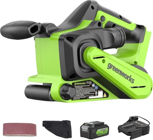 ONEVAN Smerigliatrice a nastro, senza spazzole con due batterie da 4,0 Ah e 3 nastri abrasivi P80, 533 × 76 mm, 6 velocità, senza fili elettrici