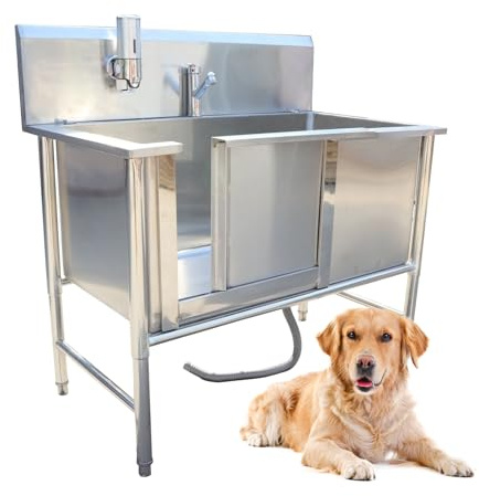 Dog Washing Station 40/47'' Stainless Steel Pet Grooming Tub for Large Dogs,Dog Washing Station for Home,Dog Bathtub for Large,Medium,Small Pets, Washing Sink for Home(120cm/47.2in)