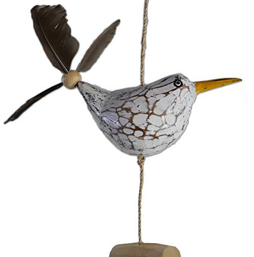 Tokoindah Scacciapensieri con piuma elica con 1 gabbiano decorativo + 2 molle di ricambio in legno, decorazione marittima, balcone o come decorazione da giardino