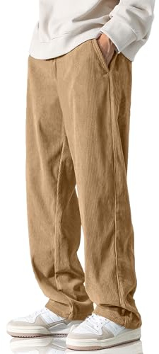 HOTake Lässige Cordhose für Herren, elastische Taille, Kordelzug, lockere Passform, Helles Braun, X-Groß