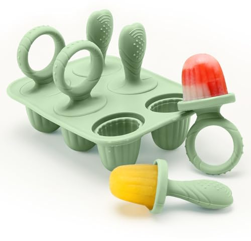 6 Mini Moule à Glace Bébé Réutilisable, 6 Pochons en Silicome Alimentaire Sans BPA, Moules à Popsicle Enfant avec Bâtonnets, Compatible Lave-vaisselle, pour Popsicles, Crèmes Glacées, Sorbets (Vert)