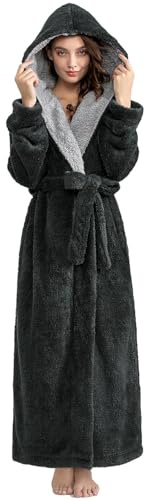 ZFSOCK Womens Long Dressing Gown: Fluffy Luxury Ladies Robe with Belt & Pockets Winter Housecoat Nightwear- Thick Soft Bathrobe Loungewear Christmas Birthday Gift for Wife, Mum or Maternity