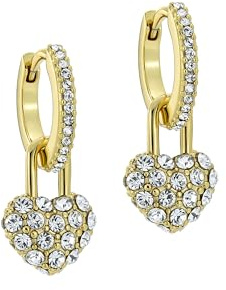 Ted Baker Pari Pave Crystal Padlock Heart Huggie Earrings for Women (Gold/Crystal)