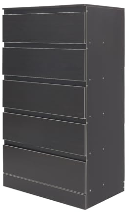 Dokiiovo Cómoda de 5 cajones, moderna mesita de noche, armario con cajones para dormitorio, salón, oficina (color nogal negro, 5 niveles)