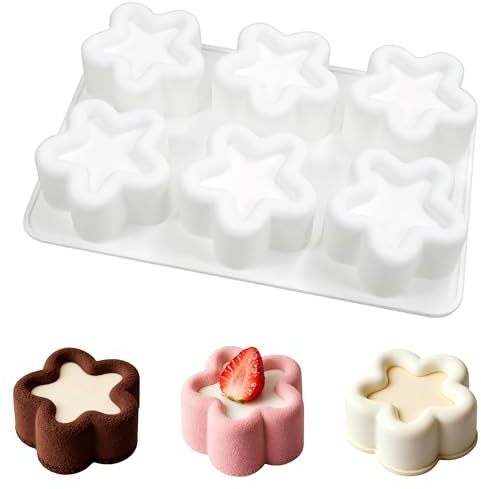 Lange Streifen Mousse Silikonform Handseife Silikon Formen Gebackene diy französische Dessertform Antihaft Silikon MuffinformHitzebeständig Lebensmittelecht Geburtstagsparty (Weiße Sterne, 6 Löcher)