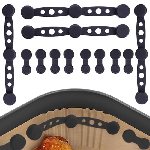 HaploS 12 Pièces Air Aimants En Silicone Pour Friteuse, Fixation Anti-Volant pour Papier Cuisson, Noir Friteuse à Air Air Fryer Magnets Silicone Buckle avec Friteuses à Air à Panier Simple et Double