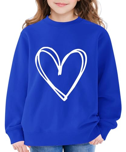 Mjjsk flickor hjärta grafisk tröja barn långärmad tröja med rund hals snygg skola pullover toppar ledig överdimensionerade bekväma mjuka kläder, BLÅ, 13-14 Years