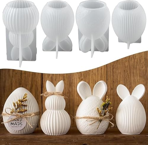 BDYLYS 4 Stück Silikonformen Gießformen für Ostern und Frühling,3D Kerzenformen Silikon Ostern für DIY Handwerk,Gießformen Silikon für Kerzen, Gips und Epoxidharz