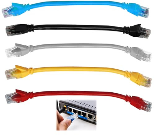 FunWorth Cat6 Ethernet Cable 50cm, 5 Pack 1000Mbps Network LAN Cat6 Patch | PVC, copper. 5 pcs short cat6 ethernet patch leads with RJ45 connectors. Colour coded. Router, switch, PC, TV, modem