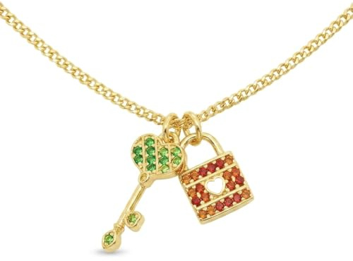 GocciAzzurra - Collana da Donna Unlock your Heart, Collana Chiave e Lucchetto con Pietre Colorate, Gioiello Made in Italy, Protezione E-Coating, Color Oro Arancio e Verde