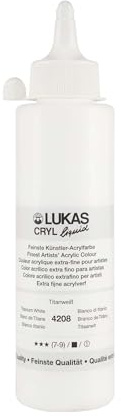LUKAS CRYL liquid 250 ml - Flüssige Acrylfarbe in Profi-Qualität - Farbton Titanweiß
