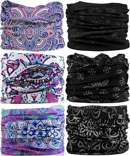 9PCS & 6PCS Multifunctional Stretchable Sport & Casual Headwear, Headband Scarf Bandanna Headwrap Mask Neckwarmer & More 12-in-1