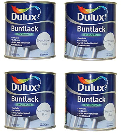 4 x 250ml Dulux Buntlack Seidenmatt innen/außen 1 L Farbwahl, Farbe:Skandinavien Blau