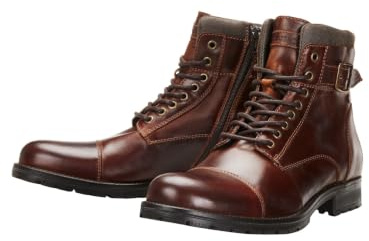 JACK & JONES - Jfwalbany Leather Brown Stone STS, Botas Estilo Motero Hombre, Marrón, 41 EU