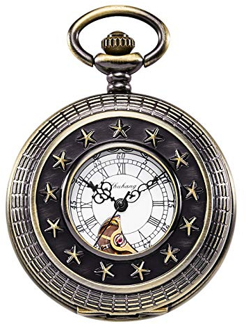 TREEWETO Orologio da tasca con catena in bronzo retrò numeri romani orologio da tasca meccanico pocket watch