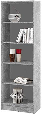 Wohnzimmerregal Standregal Bücherregal | 5 Fächer | Dekor | Betonoptik | Weiß | BxHxT: 54x148x34 cm