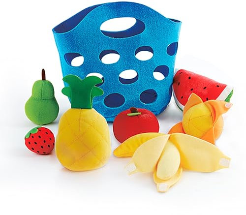 Hape Panier Fruits Jouet en Feutrine - Jeu d'Imitation Enfant dès 18 Mois - Accessoires Dinette - Panier, Ananas, Banane, Fraise, Pastèque, Pomme, Poire & Orange - Accessoire Cuisine Enfant