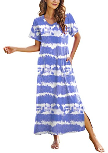 Ekouaer Loungewear Long Nightgown Women's Ultra-Soft Nightshirt Full Length Sleepwear with Pocket