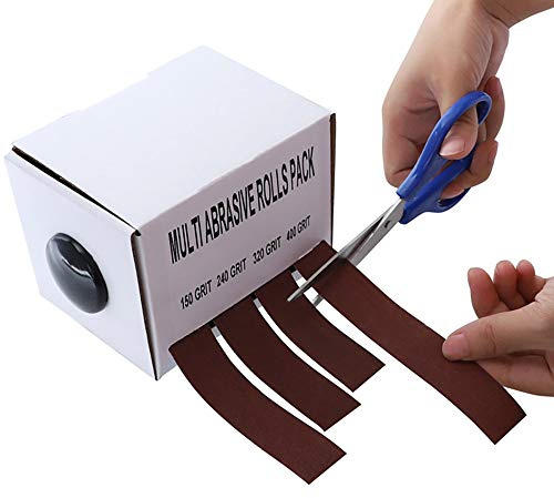Schleifpapier mit Spender, Schleifpapierrolle, Körnung 150, 240, 320, 400, Schleifpapier mit Spender, ziehbare Schmirgeltuchrolle, Metall, Glas, Tischlerei, Schleifband (25 mm x 6 m Rolle)