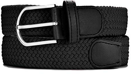 MASADA Stoffgürtel - Dehnbarer Stretch-Gürtel für Damen und Herren 3,2 cm breit elastisch 110-120 cm lang - Schwarz